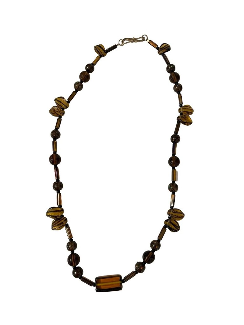 Vintage Amber Glass Beaded Necklace Brown Gold Tone 18 Inch Earth Tone Retro